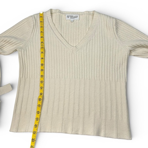 Derek Lam 10 Crosby Ribbed Tie Cuff Peplum Sweater Ivory Wool Blend V Neck - Picture 10 of 15